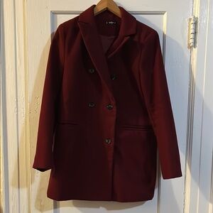 Shein Women's Burgundy Double-Breasted Coat